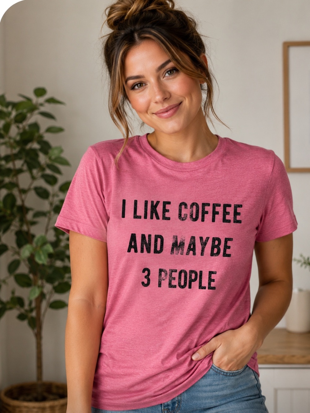 Chic Nation Pink Graphic Tee - "I Like Coffee and Maybe 3 People"